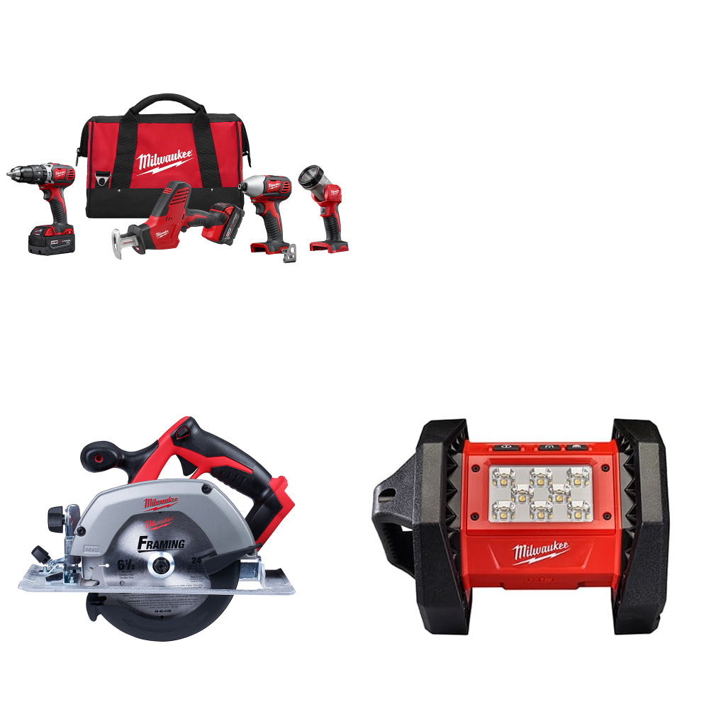 Milwaukee 2695-24 M18 4-Tool Combo Kit W/ FREE 2630-20 M18 Circular Saw & Light