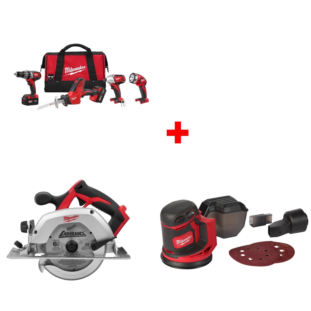 Milwaukee 2695-24 M18 4-Tool Combo Kit w/ FREE 2630-20 6-1/2" Circ Saw & Sander