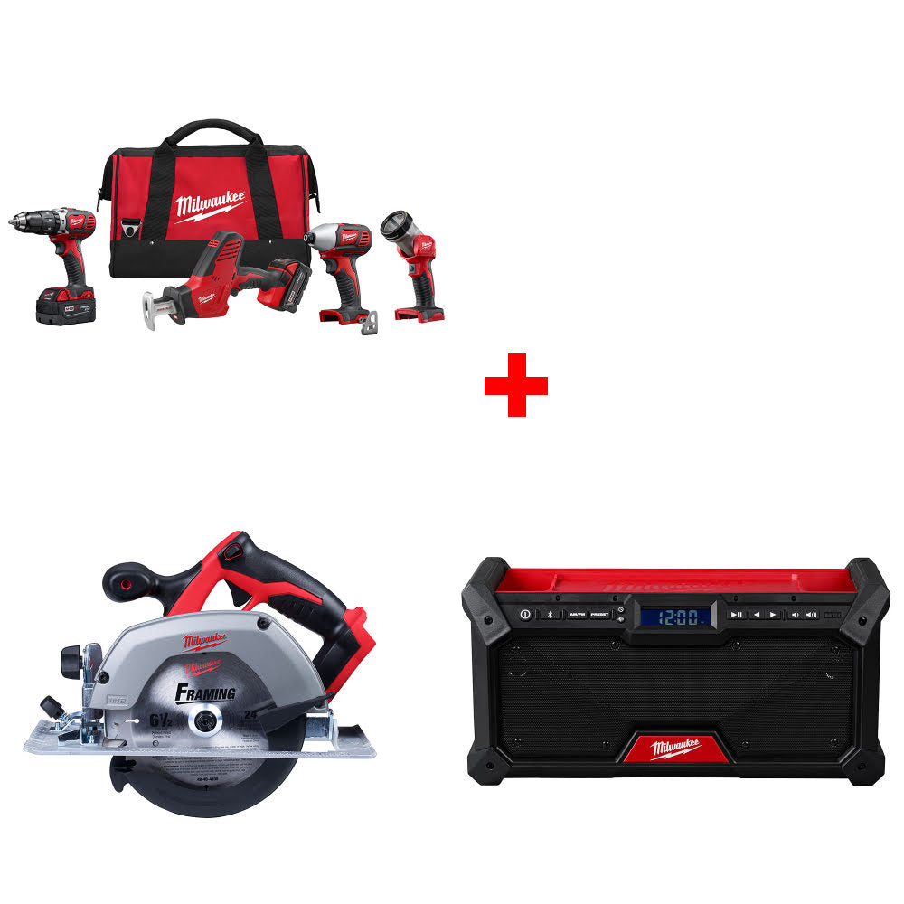 Milwaukee 2695-24 M18 4-Tool Combo Kit W/ FREE 2630-20 M18 Circ Saw & Radio