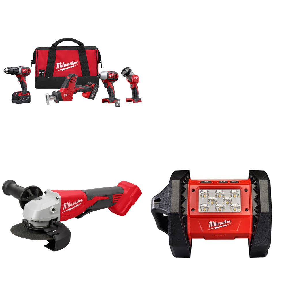 Milwaukee 2695-24 M18 4-Tool Combo Kit W/ FREE 2686-20 M18 Grinder & Flood Light