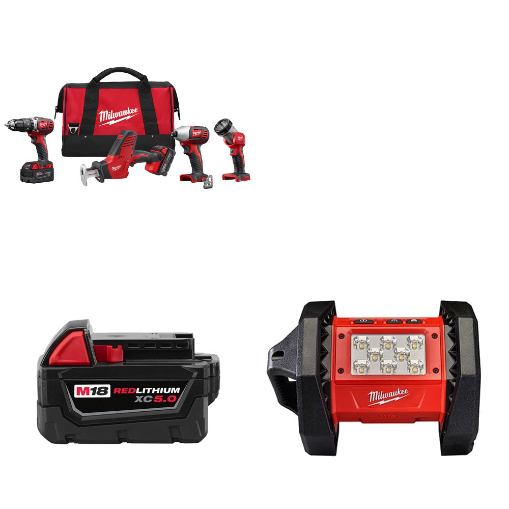 Milwaukee 2695-24 M18 4-Tool Combo Kit W/ FREE 48-11-1850 M18 Battery & Light