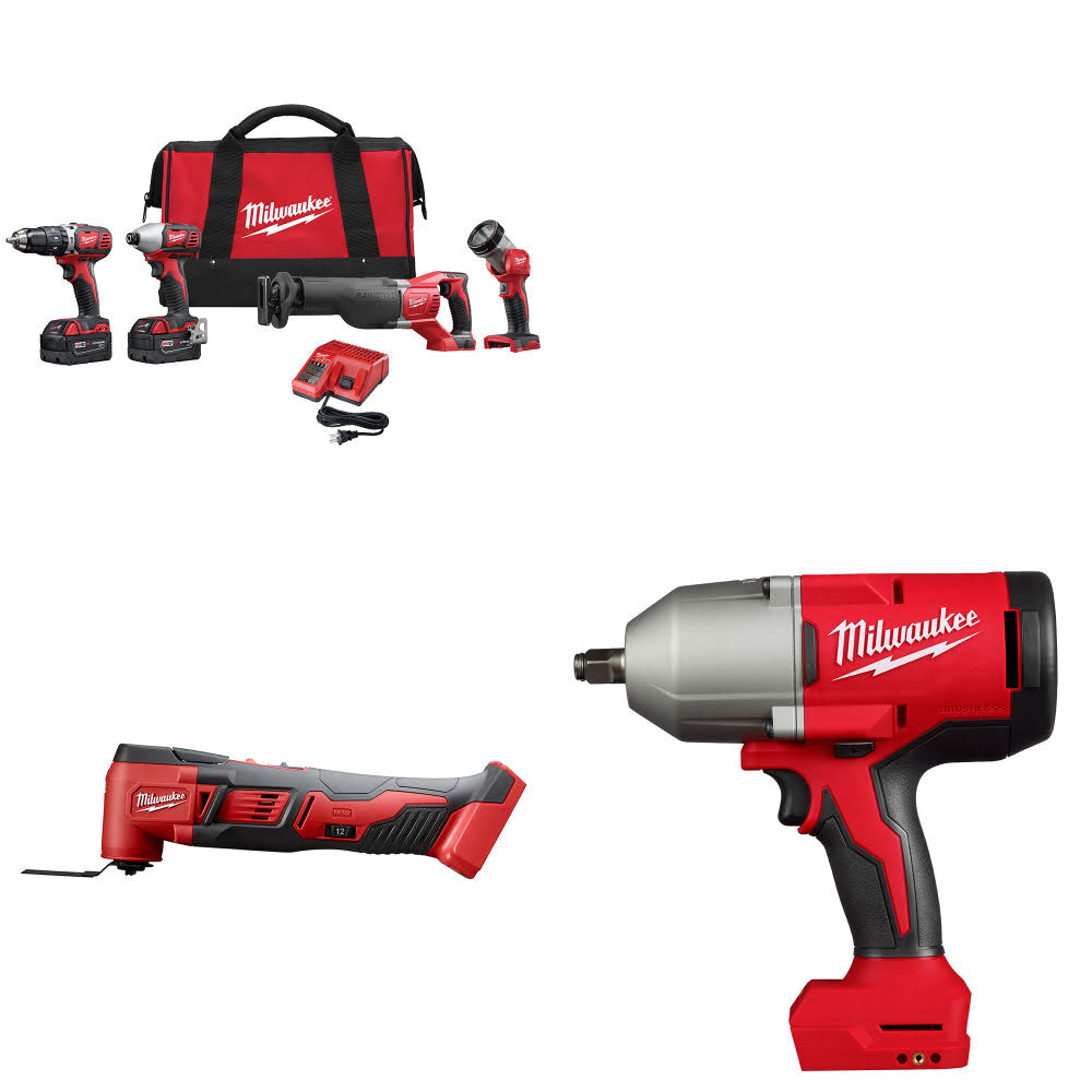 Milwaukee 2696-24 M18 4-Tool Combo Kit W/ FREE M18 Multi-Tool & Impact Wrench