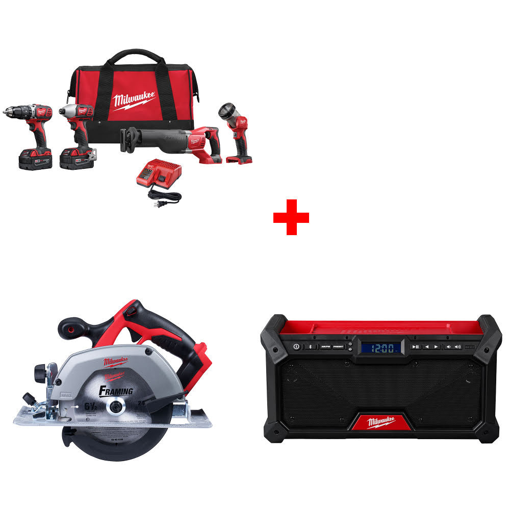 Milwaukee 2696-24 M18 4-Tool Combo Kit W/ FREE 2630-20 18V Circ Saw & M18 Radio