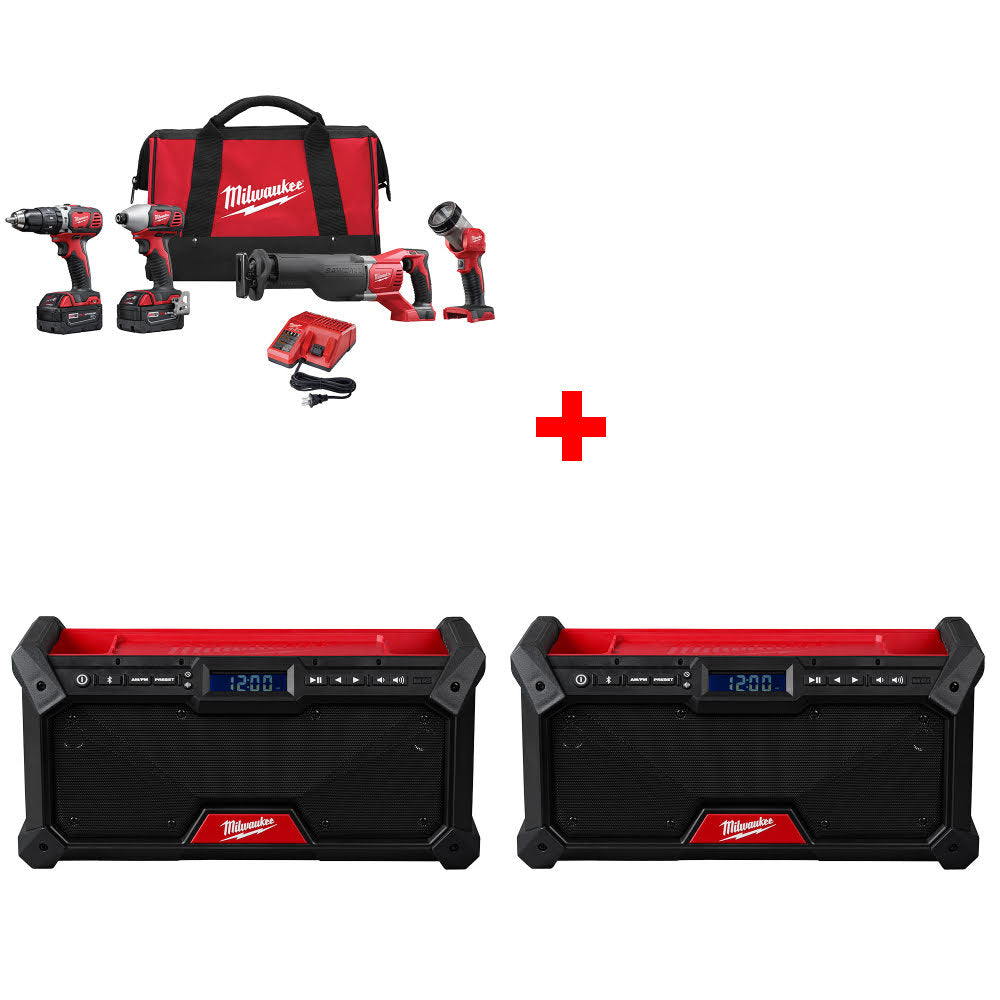 Milwaukee 2696-24 M18 4-Tool Combo Kit W/ FREE 2952-20 M18 Jobsite Radio-2 Pack