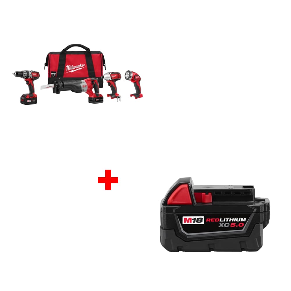 Milwaukee 2696-24 M18 4pc Combo Kit w/ Two 48-11-1850 M18 XC5.0 Batteries