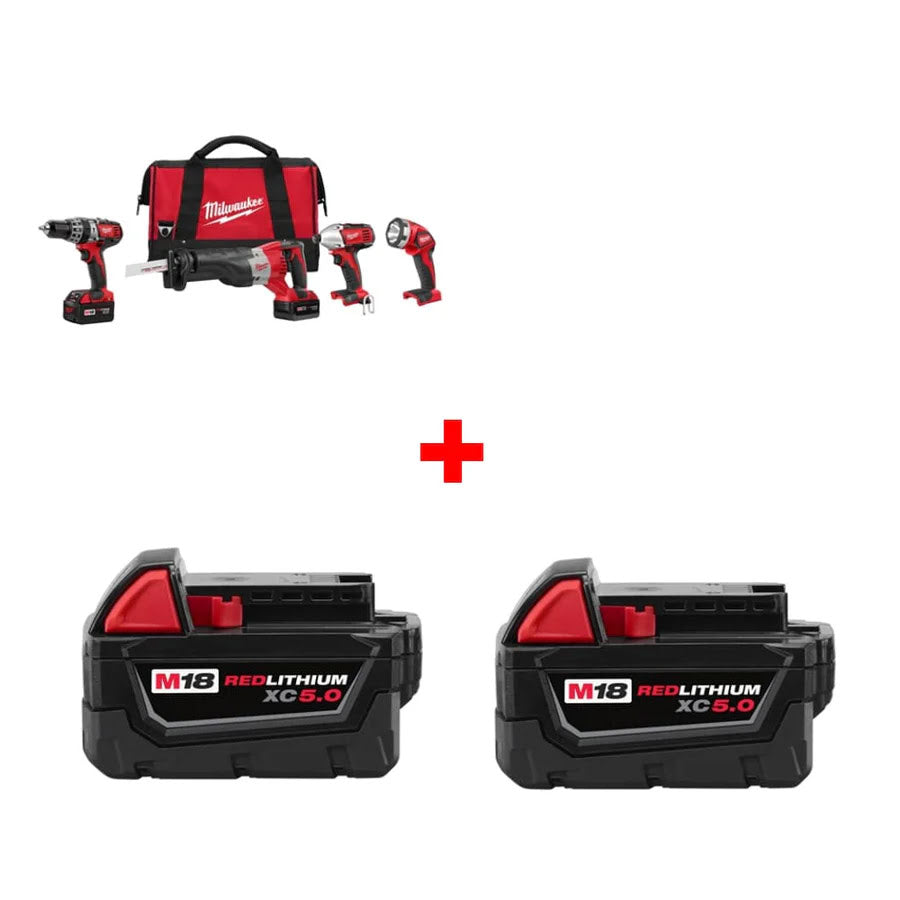 Milwaukee 2696-24 M18 4pc Combo Kit w/ Two 48-11-1850 M18 XC5.0 Batteries