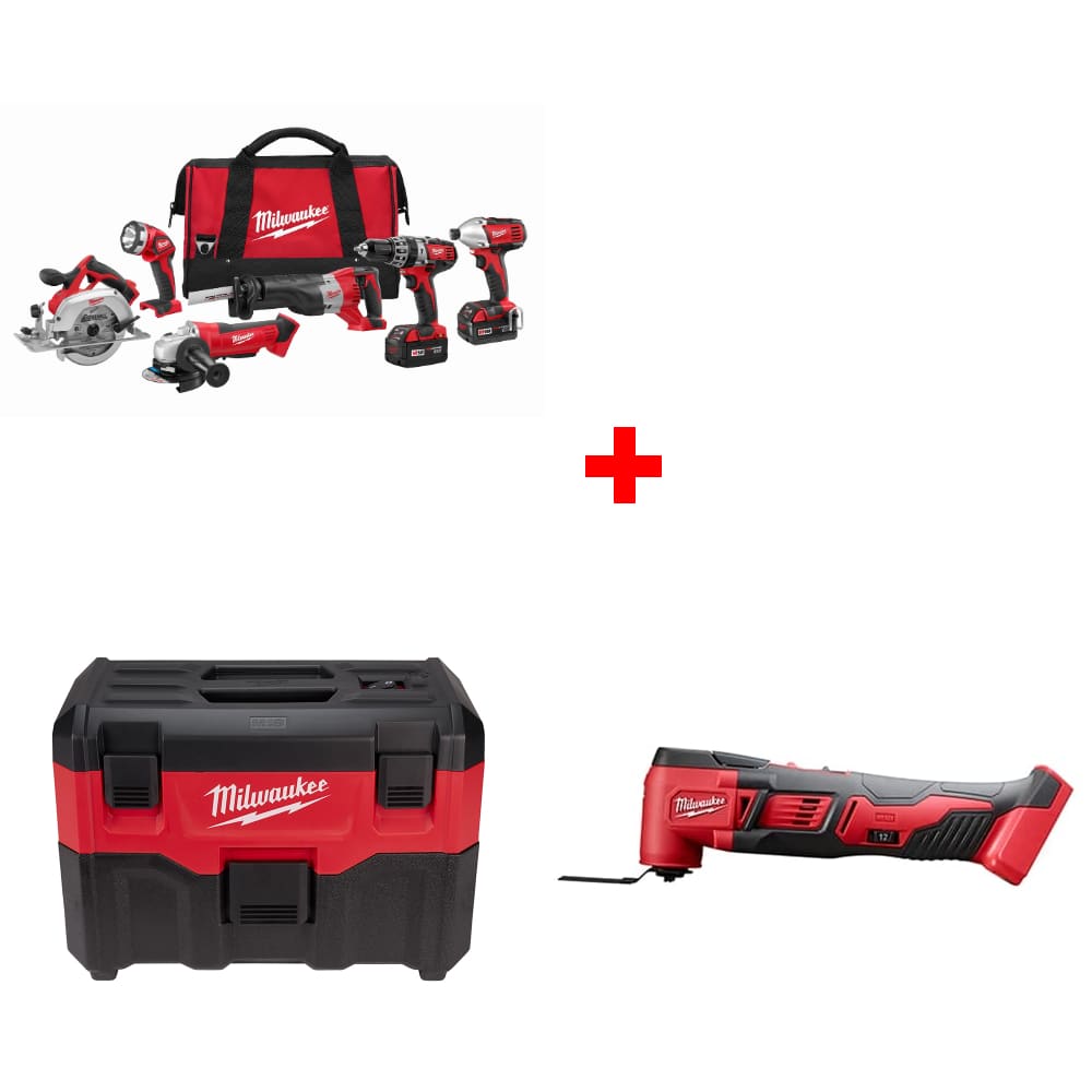 Milwaukee 2696-26 M18 6-Tool Combo Kit w/ FREE 0880-20 18V Vacuum & Multi-Tool