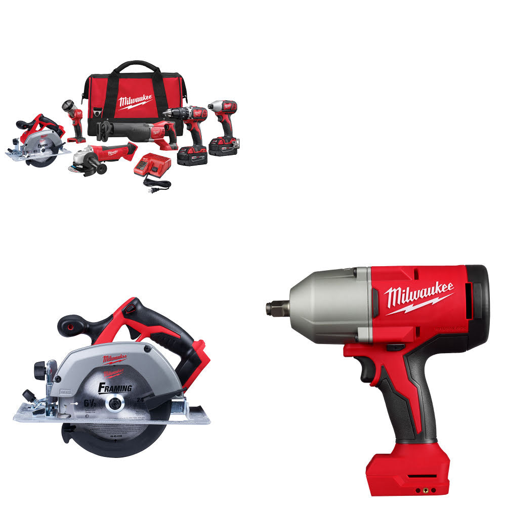 Milwaukee 2696-26 M18 6-Tool Combo Kit W/ FREE 2630-20 Circ Saw & Impact Wrench