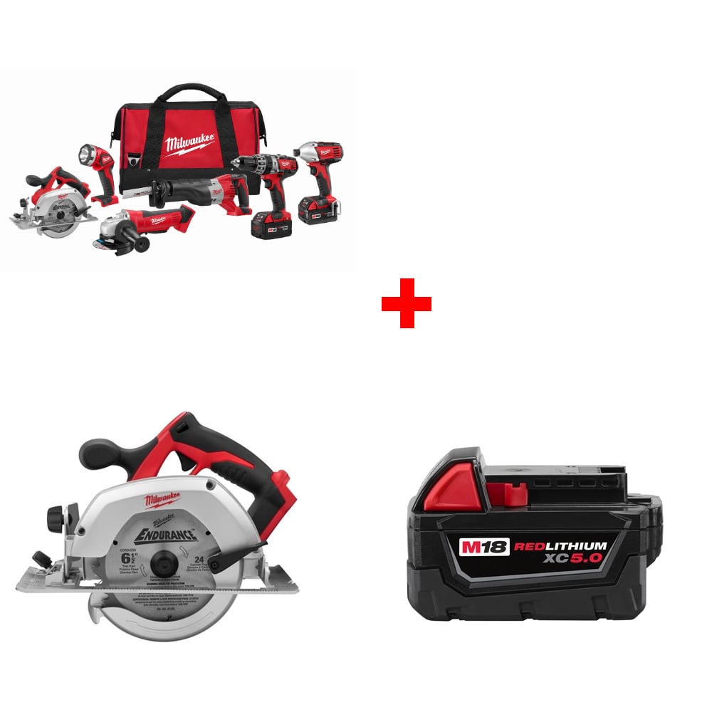 Milwaukee 2696-26 M18 6-Tool Combo Kit w/ 2630-20 6-1/2" Circ Saw & Battery