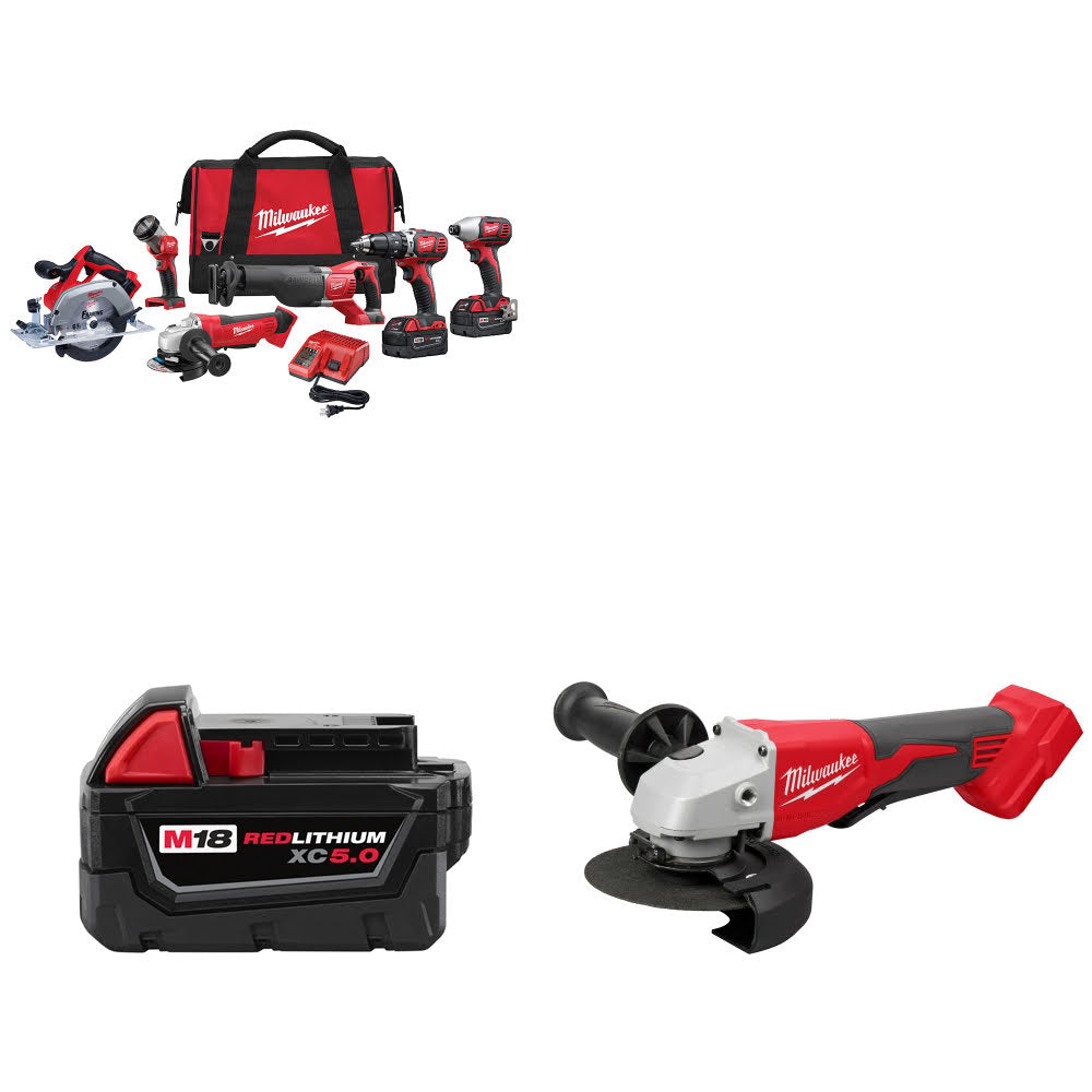 Milwaukee 2696-26 M18 6-Tool Combo Kit W/ FREE 48-11-1850 M18 Battery & Grinder