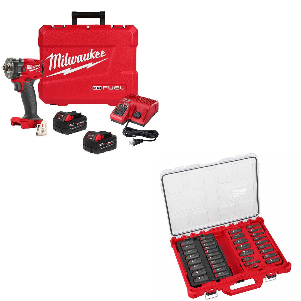 Milwaukee 2855-22R M18 FUEL Impact Wrench Kit W/ FREE 49-66-6805 36Pc Socket Set