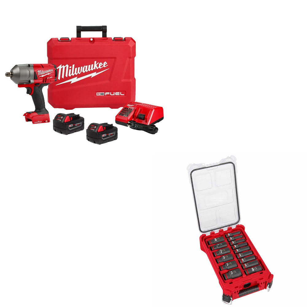 Milwaukee 2862-22R M18 FUEL Impact Wrench Kit W/ FREE 49-66-6802 15Pc Socket Set