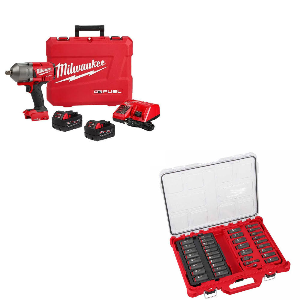 Milwaukee 2862-22R M18 FUEL Impact Wrench Kit W/ FREE 49-66-6805 36Pc Socket Set