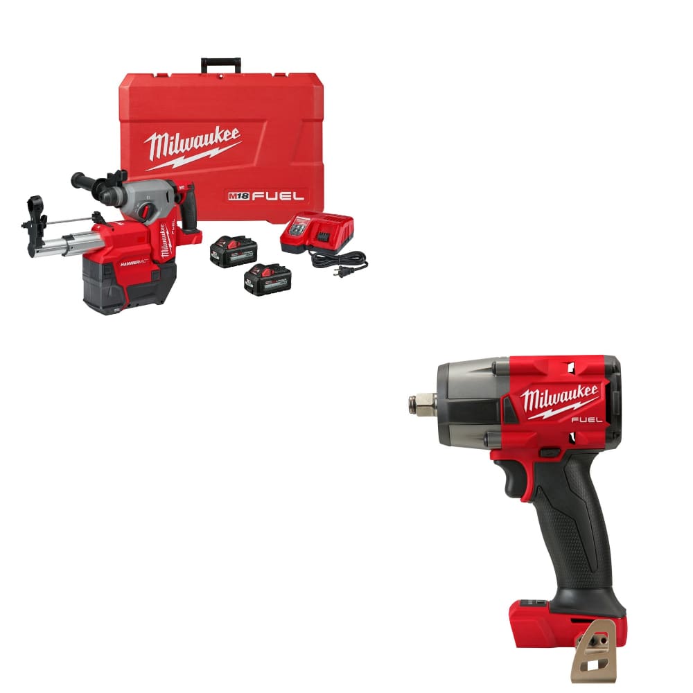 Milwaukee 2912-22DE M18 FUEL Rotary Hammer Kit W/ FREE 2962-20 M18 Impact Wrench