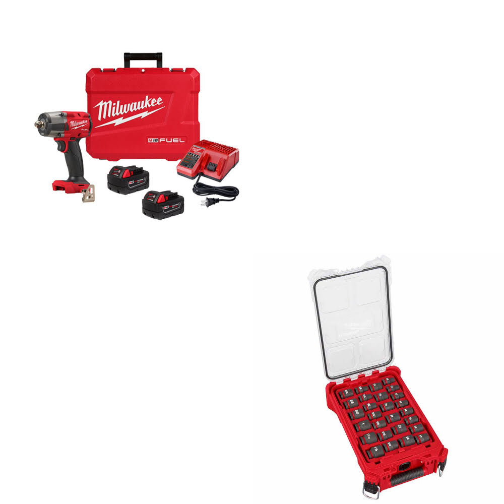 Milwaukee 2962P-22R M18 Impact Wrench Kit W/ FREE 49-66-6804 27Pc Socket Set