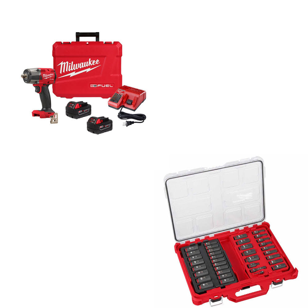 Milwaukee 2962P-22R M18 Impact Wrench Kit W/ FREE 49-66-6805 36Pc Socket Set