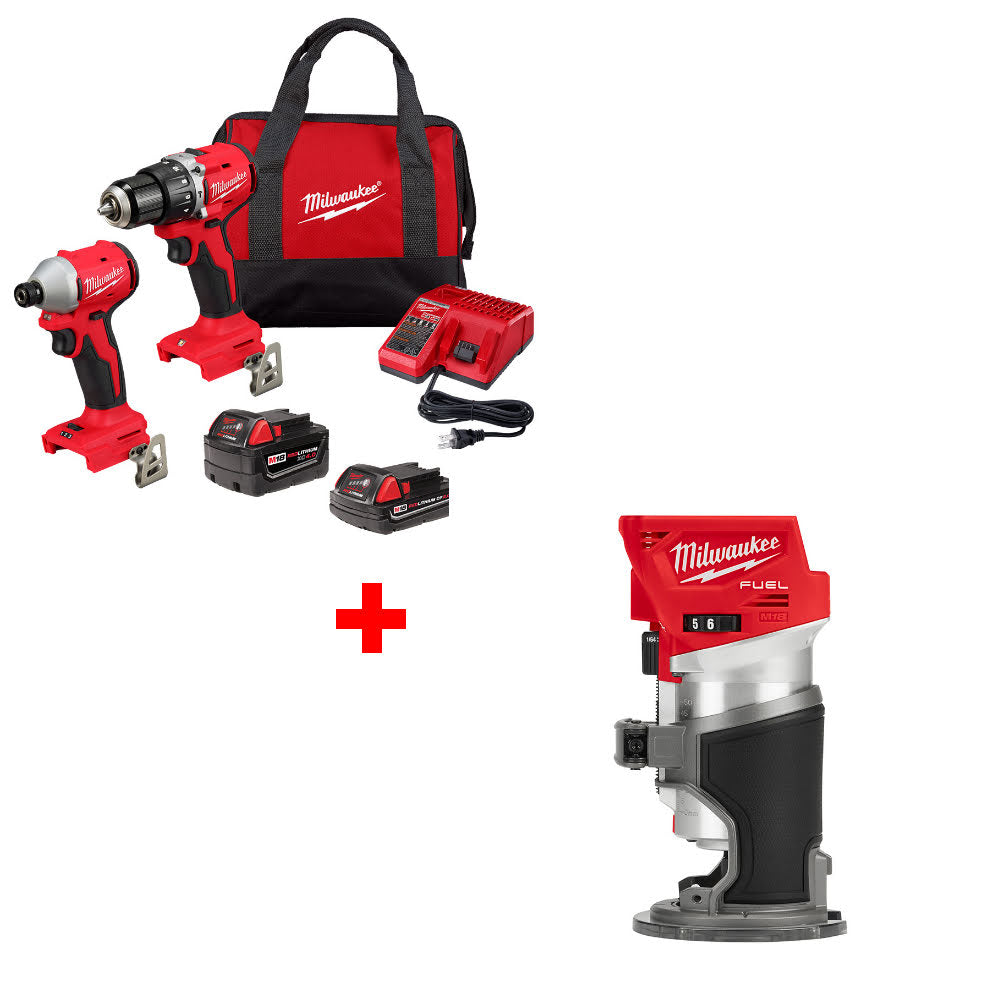 Milwaukee 3693-22CX M18 2-Tool Combo Kit W/ FREE 2723-20 M18 FUEL ROUTER, BARE