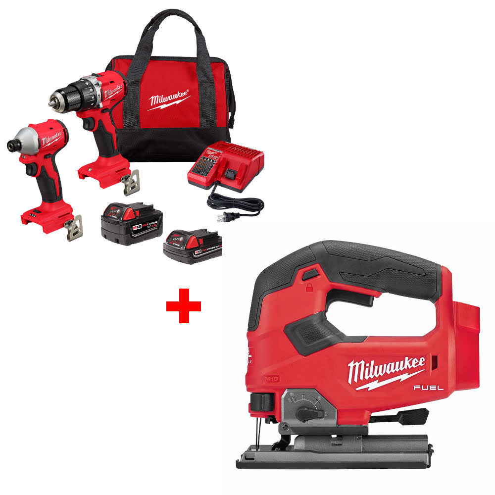 Milwaukee 3693-22CX M18 2-Tool Combo Kit W/ FREE 2737-20 M18 FUEL Jig Saw, Bare