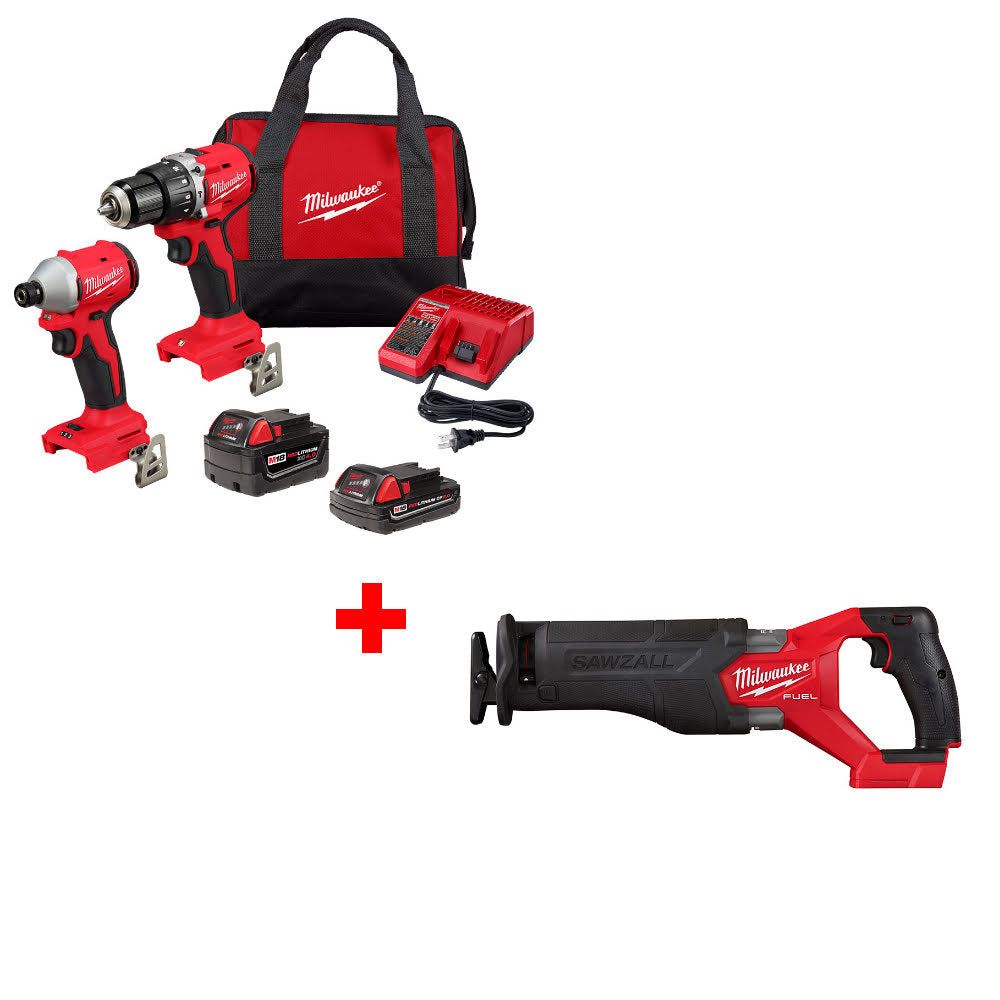 Milwaukee 3693-22CX M18 2-Tool Combo Kit W/ FREE 2821-20 M18 FUEL™ Recip Saw