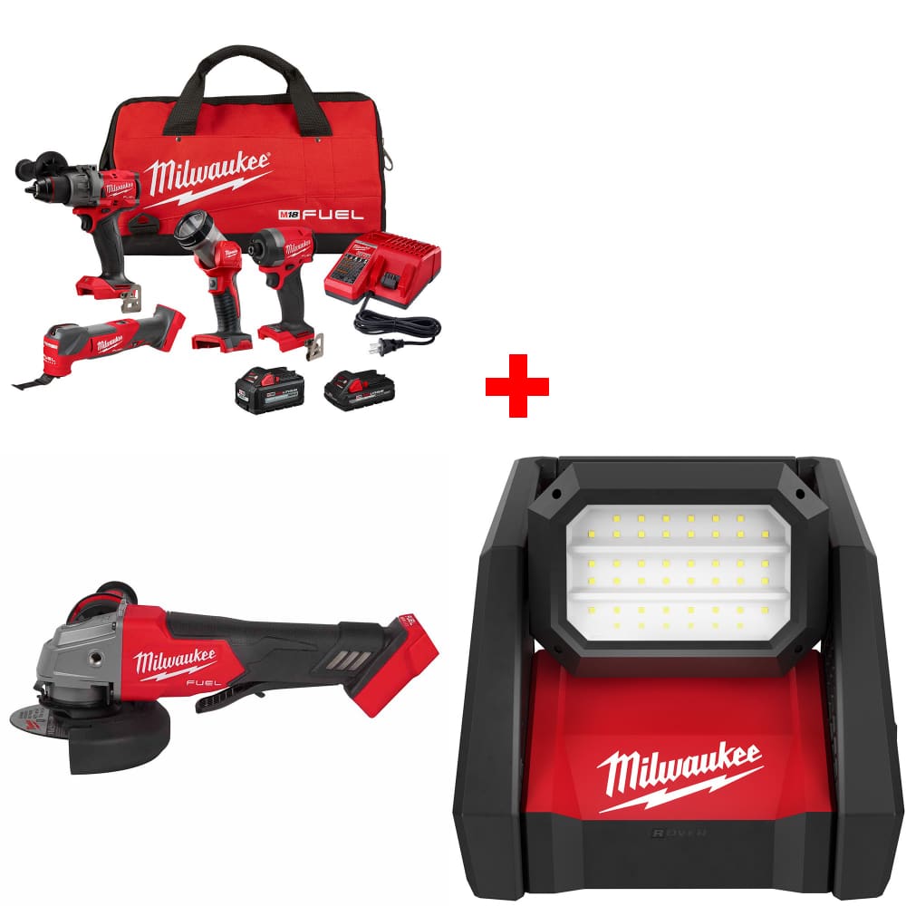 Milwaukee 3698-24MT M18 4-Tool Combo Kit w/ FREE 2880-20 M18 Grinder & Light