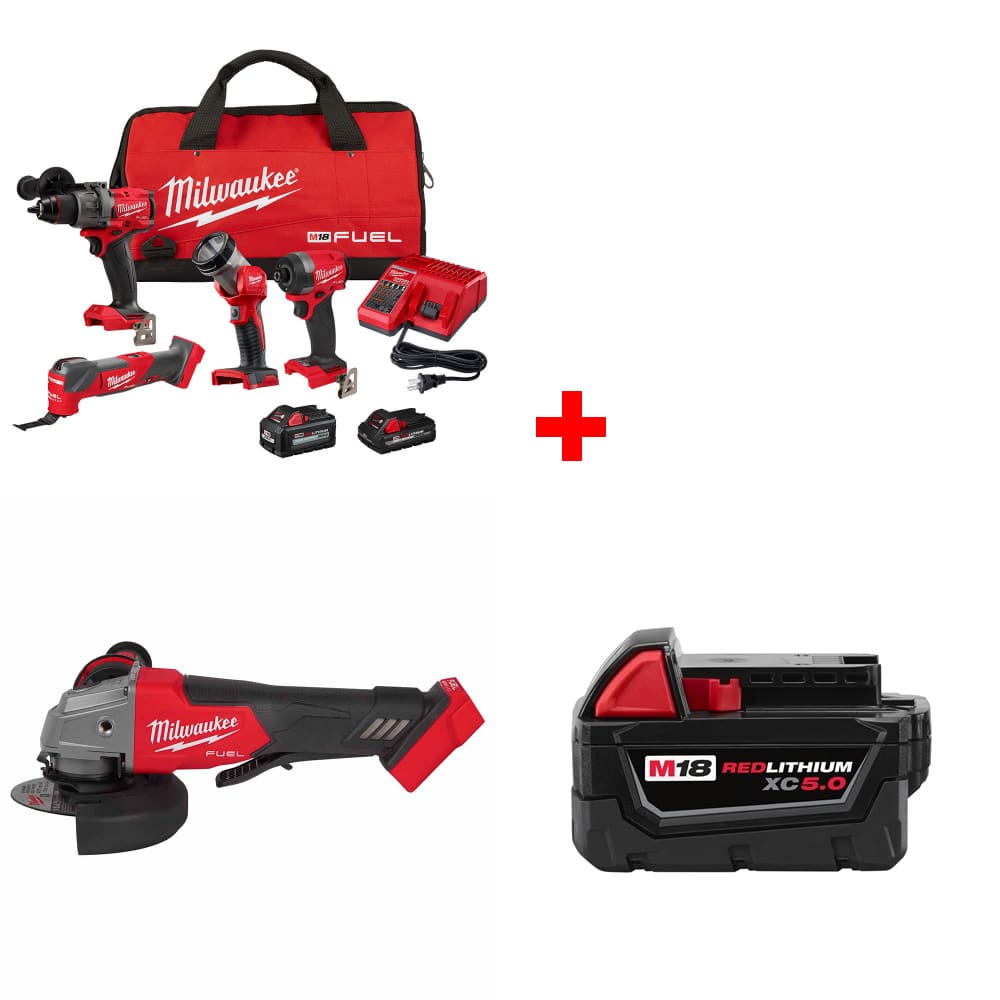 Milwaukee 3698-24MT M18 4-Tool Combo Kit w/ FREE 2880-20 Grinder & Battery Pack