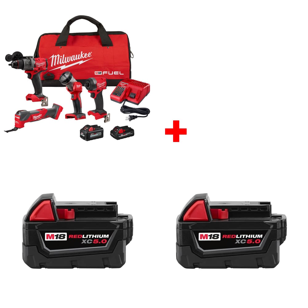 Milwaukee 3698-24MT M18 4-Tool Combo Kit w/ FREE 48-11-1850 M18 Battery, 2-Pack