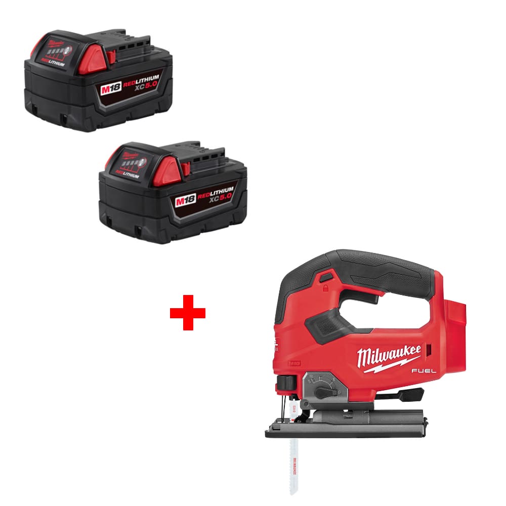 Milwaukee 48-11-1852 M18 XC5.0 Battery 2Pk w/ FREE 2737-20 M18 Jig Saw, Bare