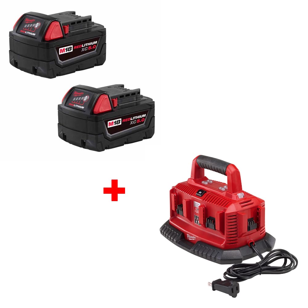 Milwaukee 48-11-1852 M18 Battery 2-Pack w/ FREE 48-59-1806 M18 6-Pack Charger