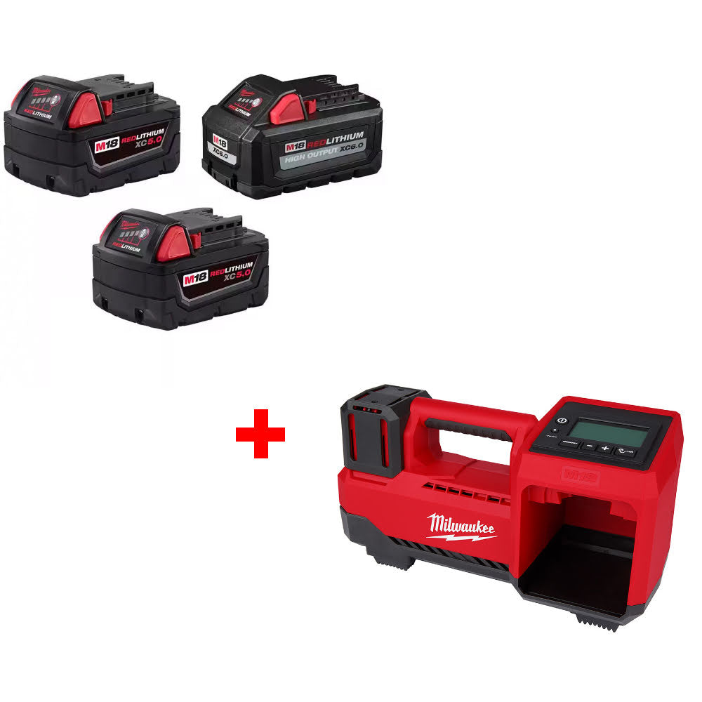 Milwaukee 48-11-1856 M18 18V Battery 3-Pack W/ FREE 2848-20 M18 Tire Inflator