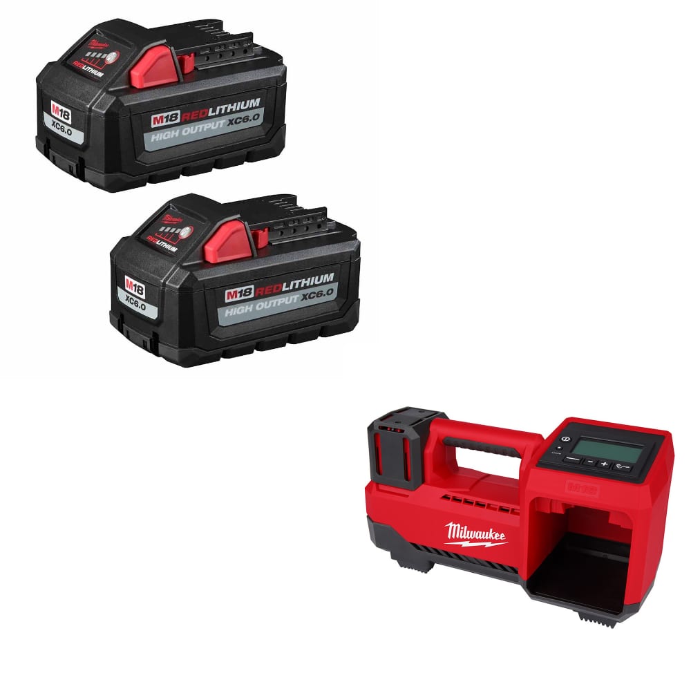 Milwaukee 48-11-1862 M18 XC6.0 Battery 2-Pack w/ FREE 2848-20 M18 Tire Inflator