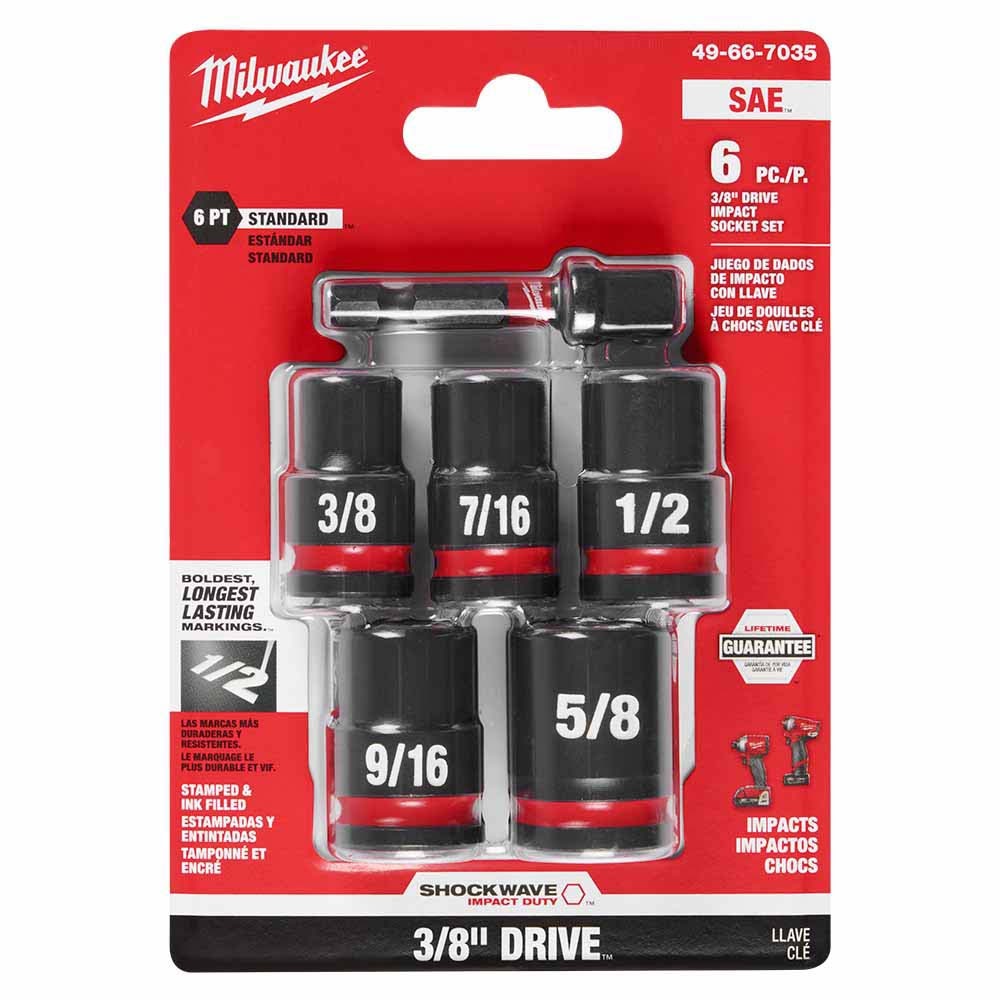 Milwaukee 49-66-7035 3/8" Drive 6pc SAE Standard Impact Socket Set - 2