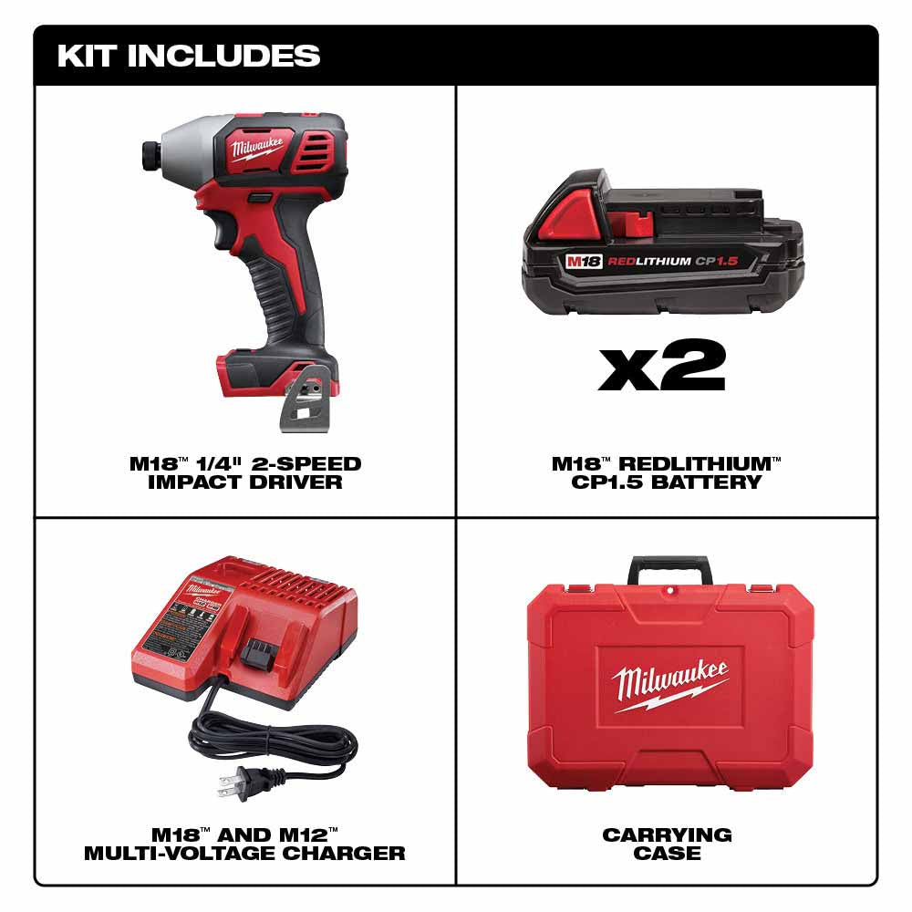 Milwaukee 2657-22CT M18 2-Speed 1/4" Hex Impact Driver Kit - 2