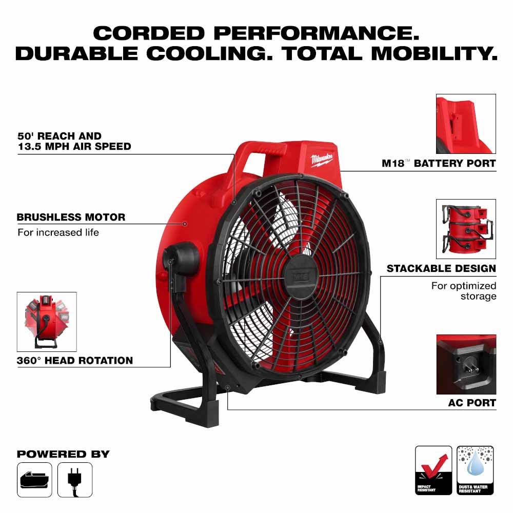 Milwaukee 0821-20 M18 Brushless 18" Fan - 2