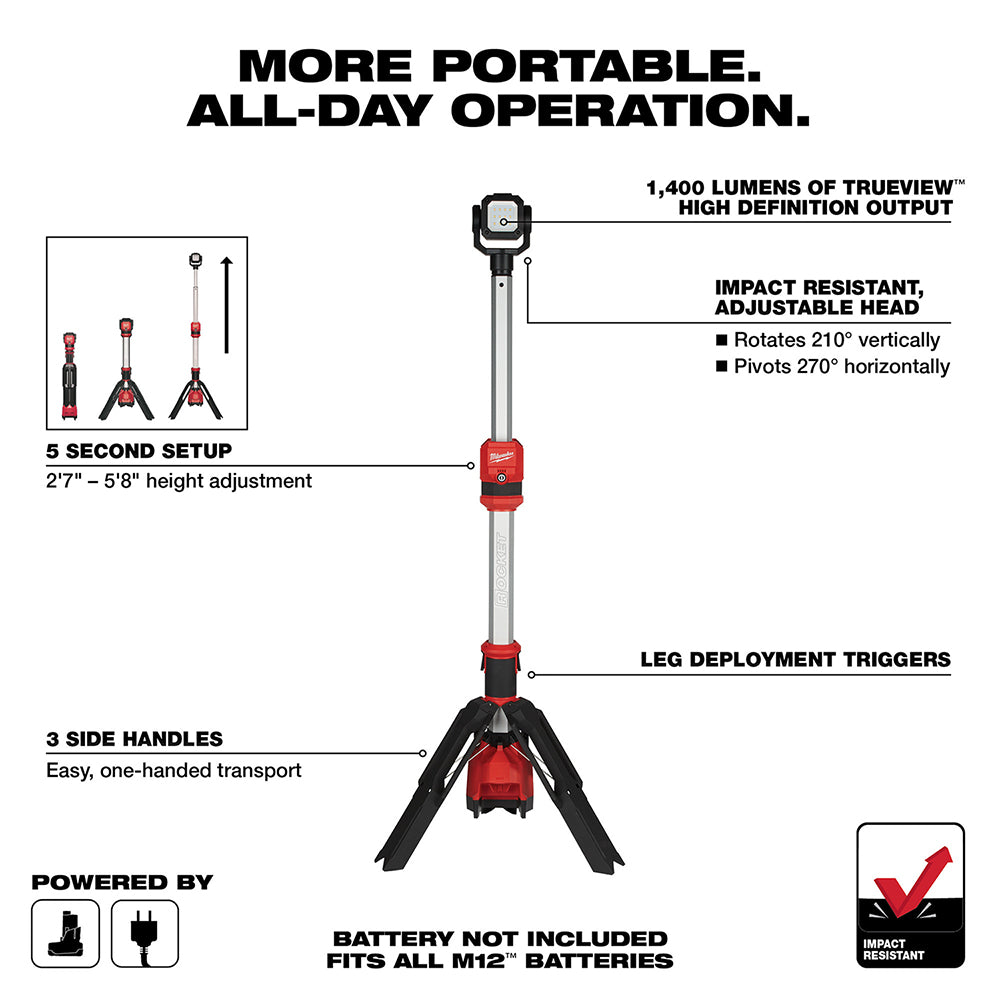 Milwaukee 2132-20 M12 Rocket Dual Power Tower Light - 2