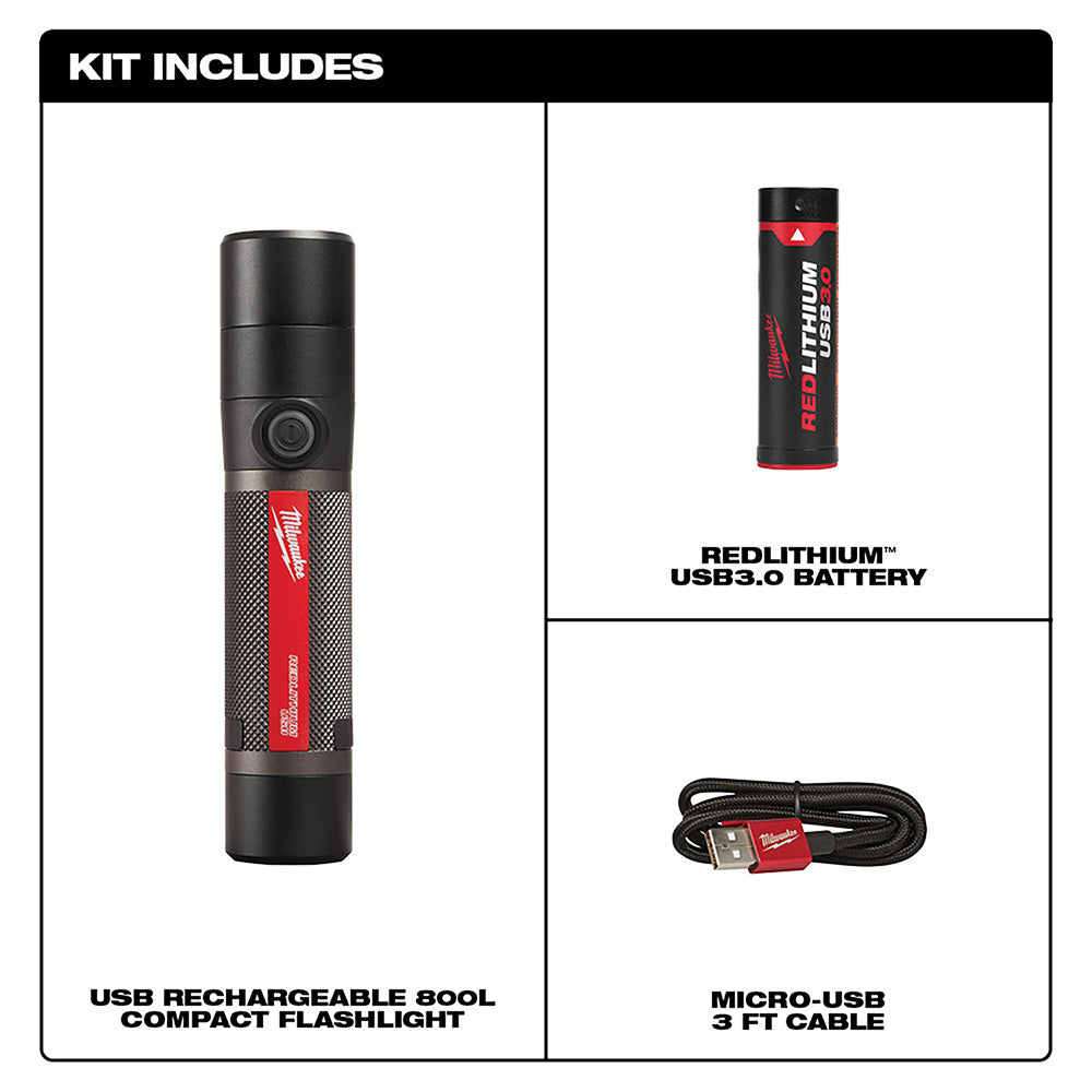 Milwaukee  2160-21 USB RECHARGEABLE 800L COMPACT FLASHLIGHT - 2