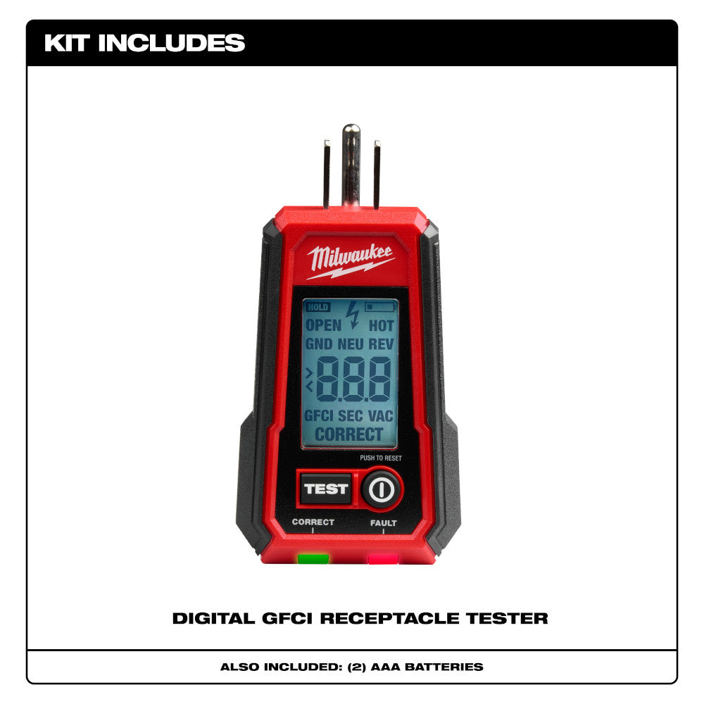 Milwaukee 2224-20 Digital GFCI Receptacle Tester - 2