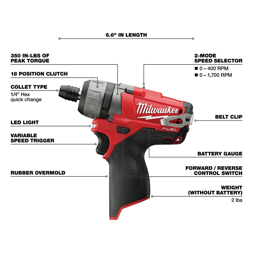 Milwaukee 2402-20 M12 FUEL 1/4" Hex 2-Speed Screwdriver - 3