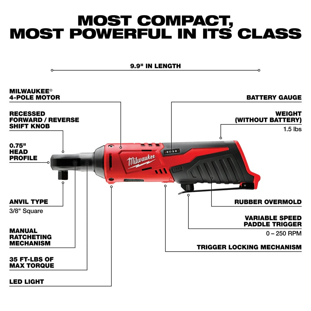 Milwaukee 2457-20 M12™ Cordless 3/8" Ratchet - 3