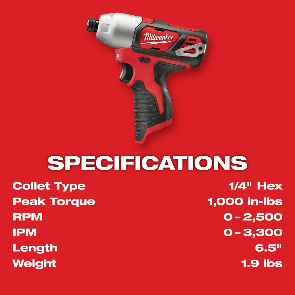 Milwaukee 2462-20 M12 1/4”  Hex Impact Driver  (Bare) - 4