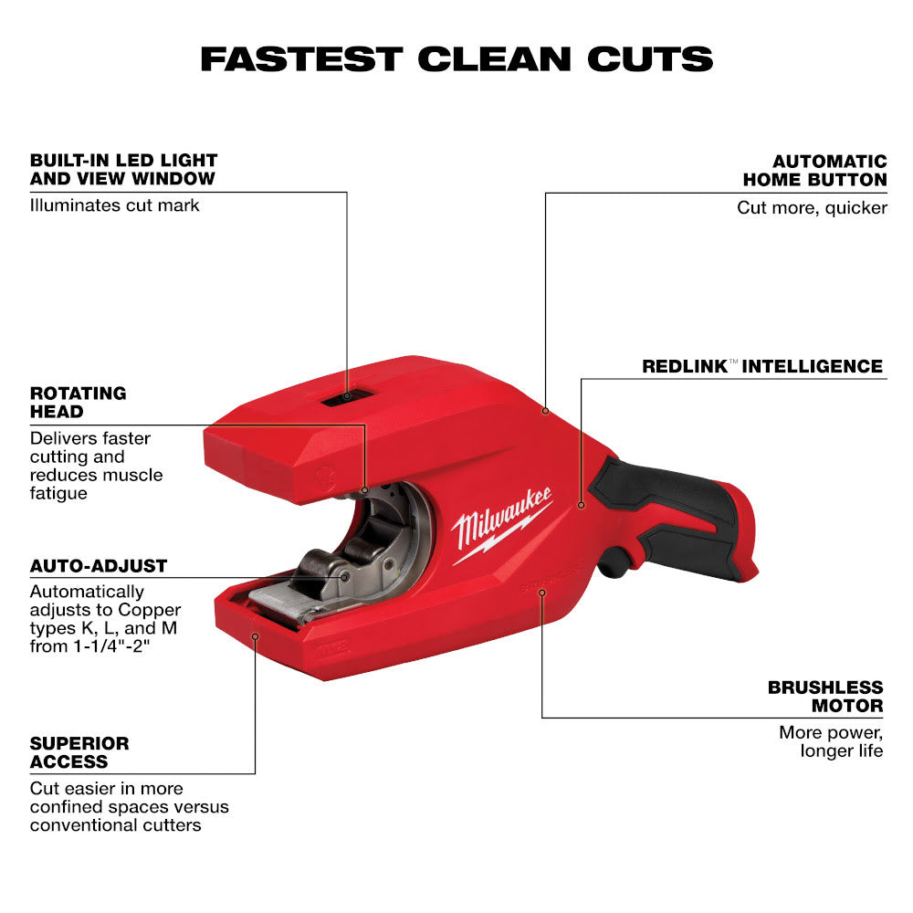 Milwaukee 2479-20 M12 Brushless 1-1/4" - 2" Copper Tubing Cutter - 2