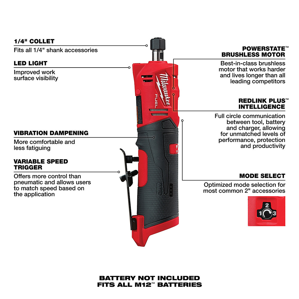 Milwaukee 2486-20 M12 FUEL Straight Die Grinder - 7