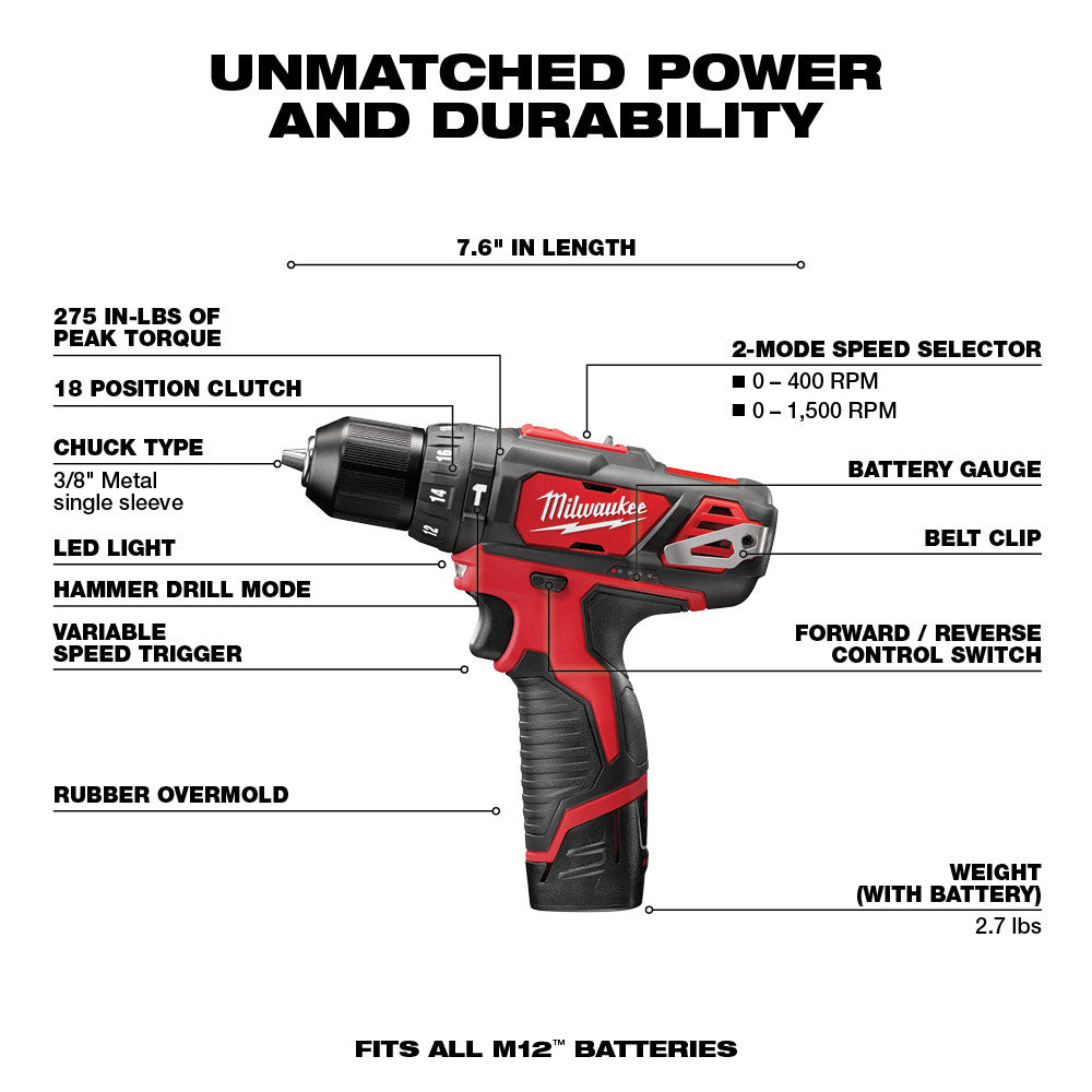 Milwaukee 2497-22 M12 Hammer Drill and Impact Combo - 3