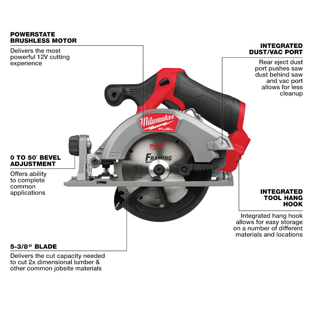 Milwaukee 2521-20 M12 FUEL 5-3/8" Circular Saw - 3