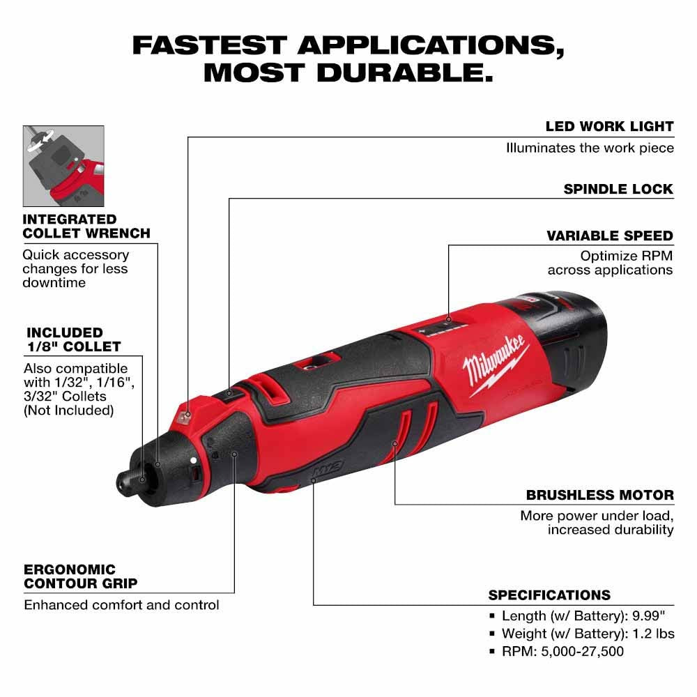 Milwaukee 2525-21 M12 Brushless Rotary Tool Kit - 3