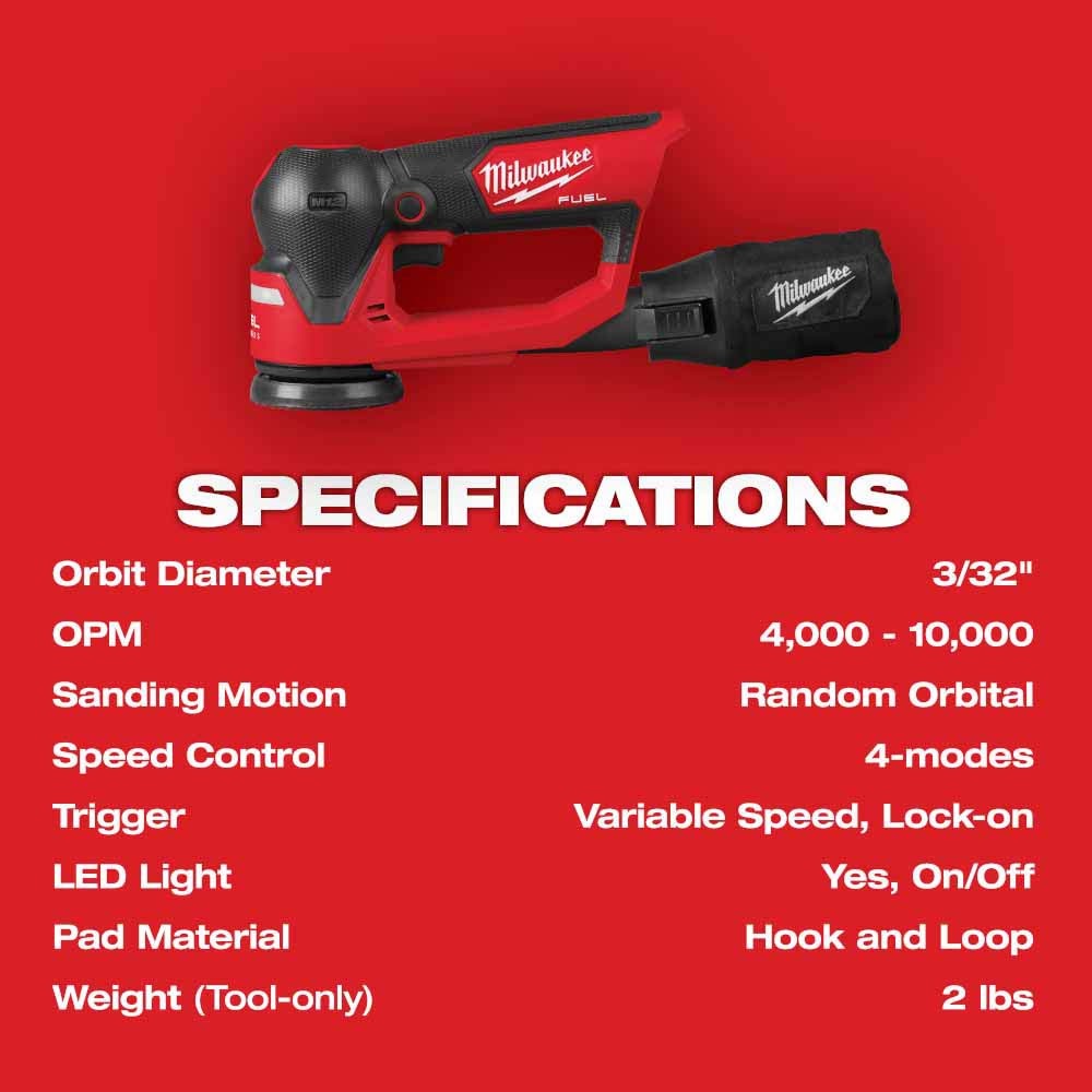 Milwaukee 2535-20 M12 FUEL 3" Random Orbital Detail Sander - 9