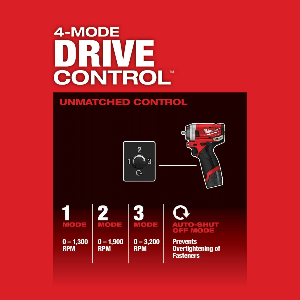 Milwaukee 2552-22 M12 FUEL Stubby 1/4" Impact Wrench Kit - 7