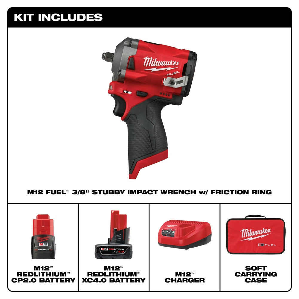 Milwaukee 2554-22 M12 FUEL Stubby 3/8" Impact Wrench Kit - 3