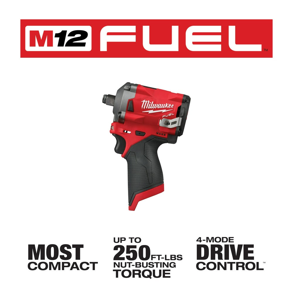 Milwaukee 2555-20 M12 FUEL Stubby 1/2" Impact Wrench - 3