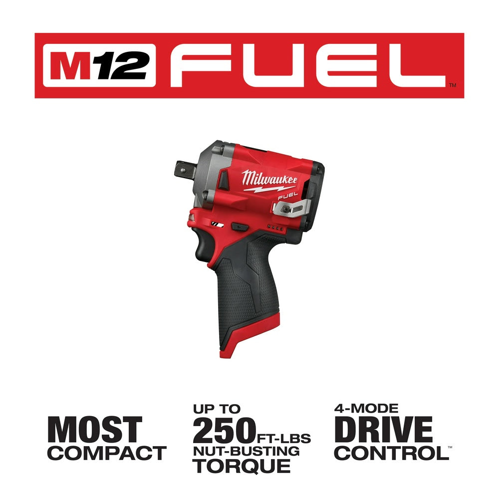 Milwaukee 2555P-20 M12 FUEL Stubby 1/2" Pin Impact Wrench - 3