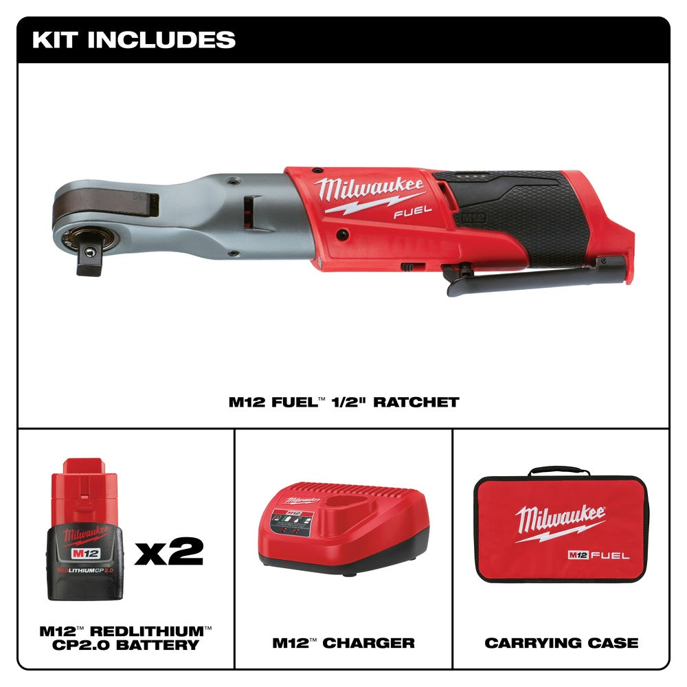 Milwaukee 2558-22 M12 FUEL 1/2" Ratchet 2 Battery Kit - 2